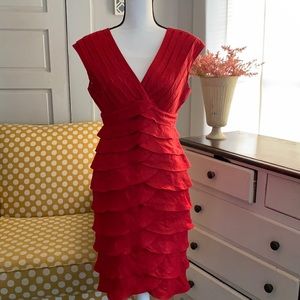 Red Adrianna Pappel Tiered Evening Dress
